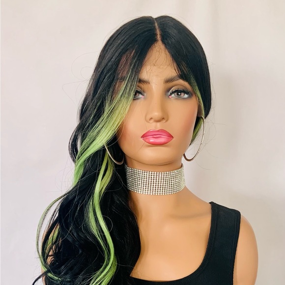 A Gorgeous Black/Green Premium Fiber Lace Front Wig for Daily Wear or Costumes - Picture 8 of 16